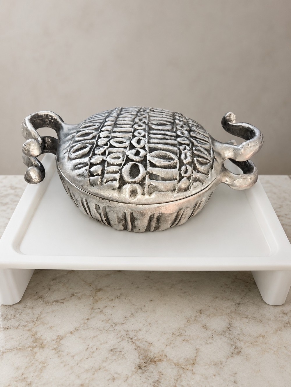 Silver Decorative Serving Bowl with Handles